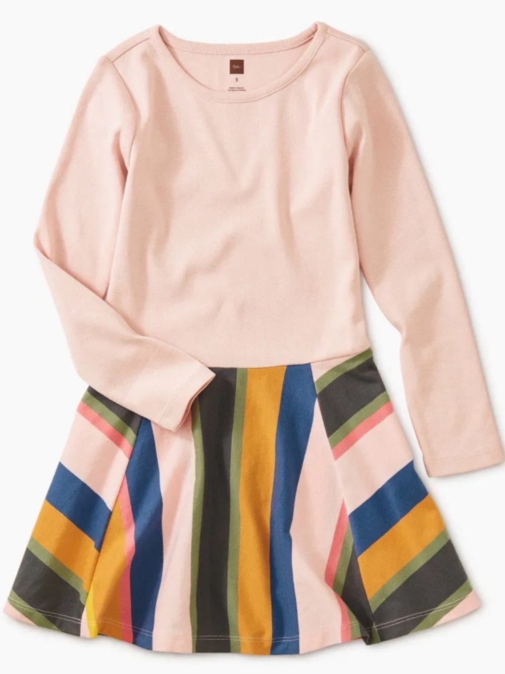 Tea Collection Colorful Striped Long Sleeve Dress Size 3 Pink Colorful Fun Party